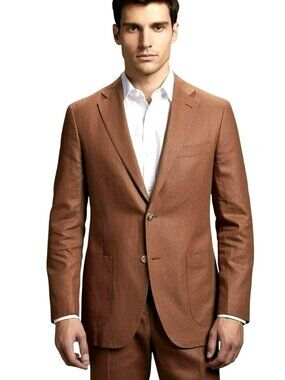 Perry Ellis Portfolio Modern Fit Rust Linen Blend Mens Blazer Jacket 48L New Wit